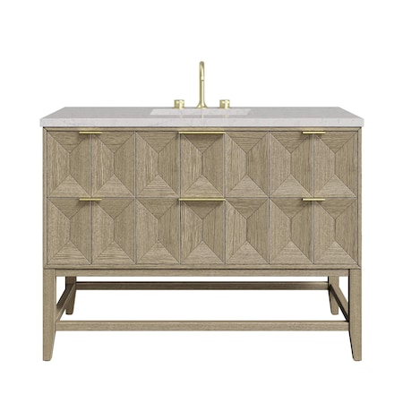 James Martin Vanities 48'' Single Vanity, Pebble Oak w/ 3 CM Eternal Jasmine Pearl Quartz Top D100-V48-PBO-3EJP